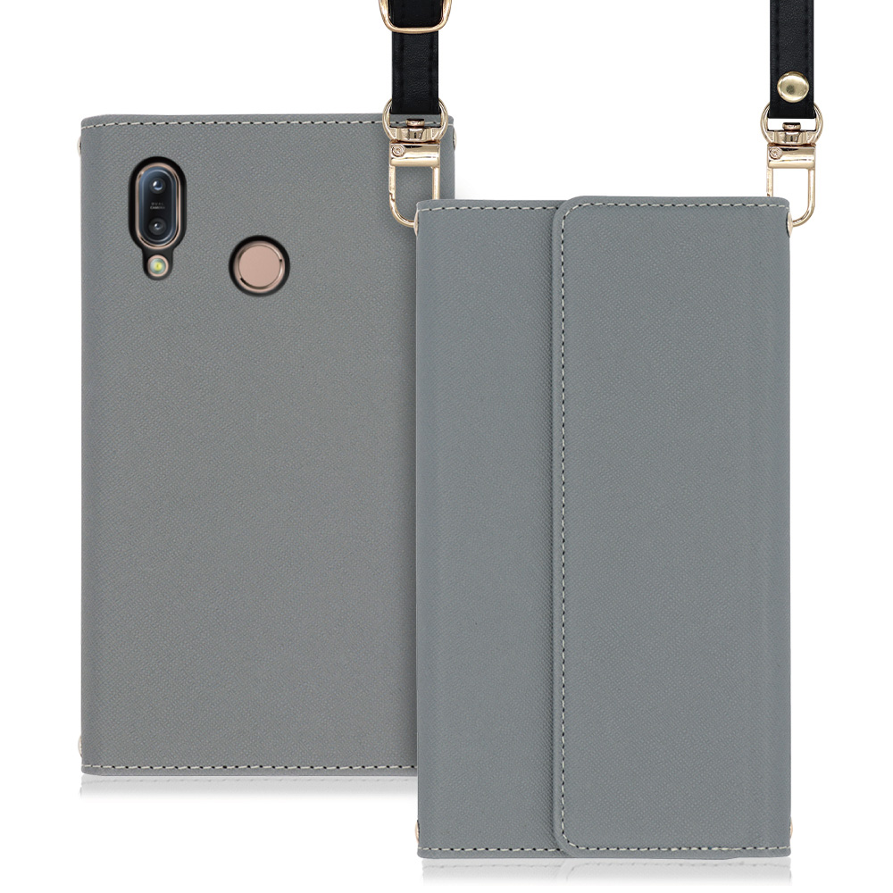 LOOF Strap ZenFone Max (M1) / ZB555KL 用 [グレー] 両手が使える ネックストラップ ショルダー ロングストラップ付きケース カード収納 幅広ポケット
