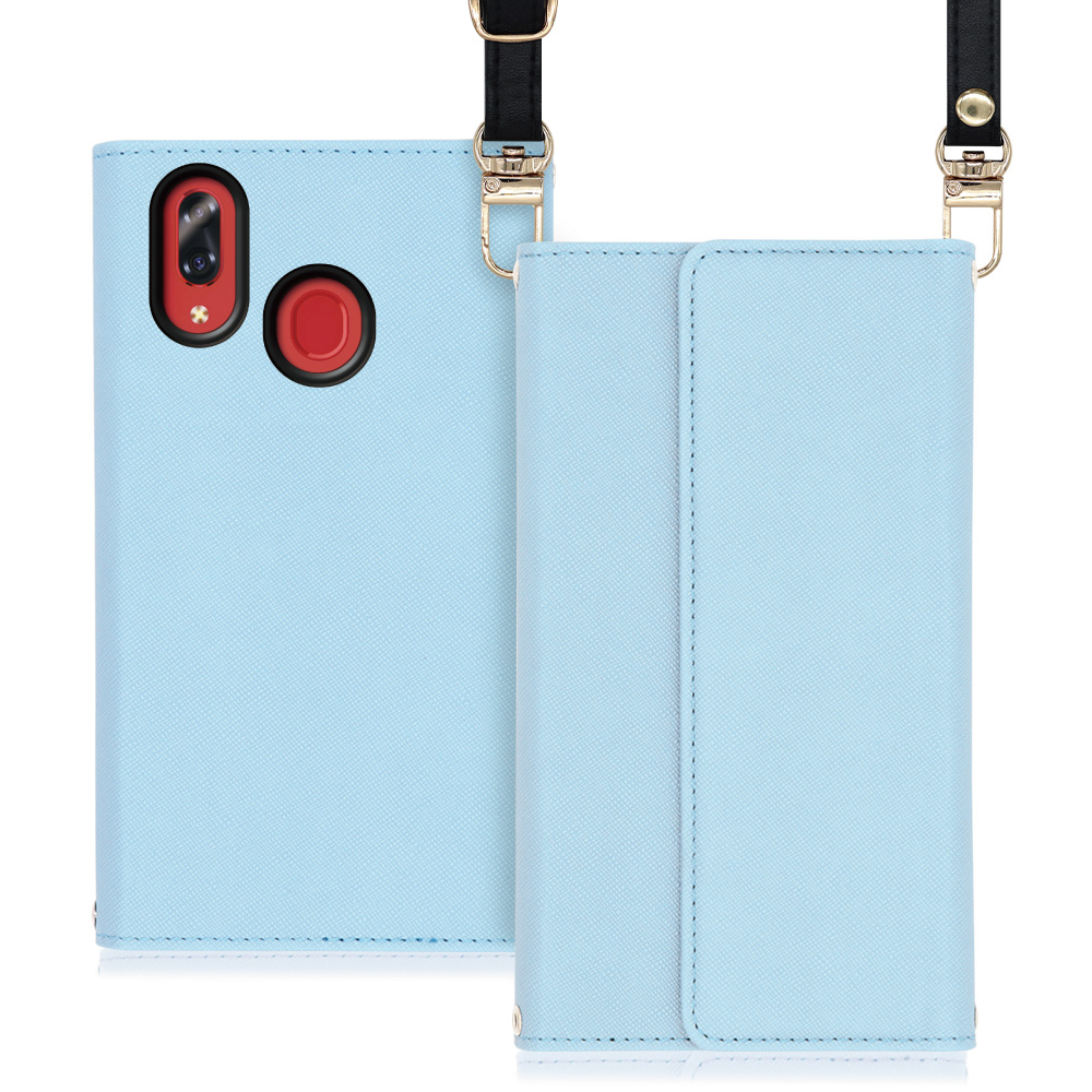 LOOF Strap Libero S10 用 [ブルー] [ダスティローズ] 両手が使える ネックストラップ ショルダー ロングストラップ付きケース カード収納 幅広ポケット