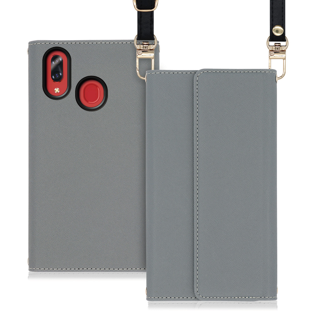 LOOF Strap Libero S10 用 [グレー] 両手が使える ネックストラップ ショルダー ロングストラップ付きケース カード収納 幅広ポケット