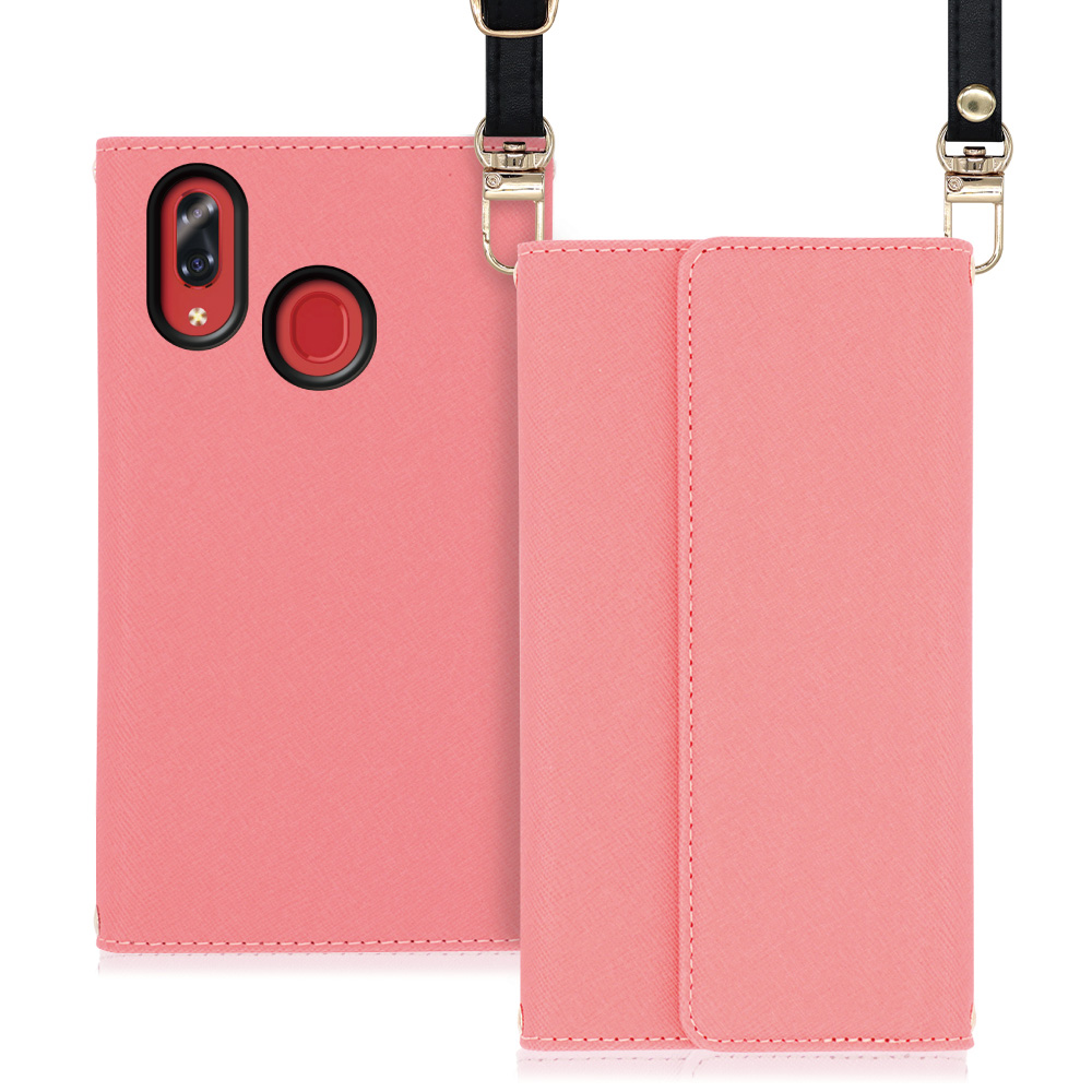LOOF Strap Libero S10 用 [ピンク] [ダスティローズ] 両手が使える ネックストラップ ショルダー ロングストラップ付きケース カード収納 幅広ポケット